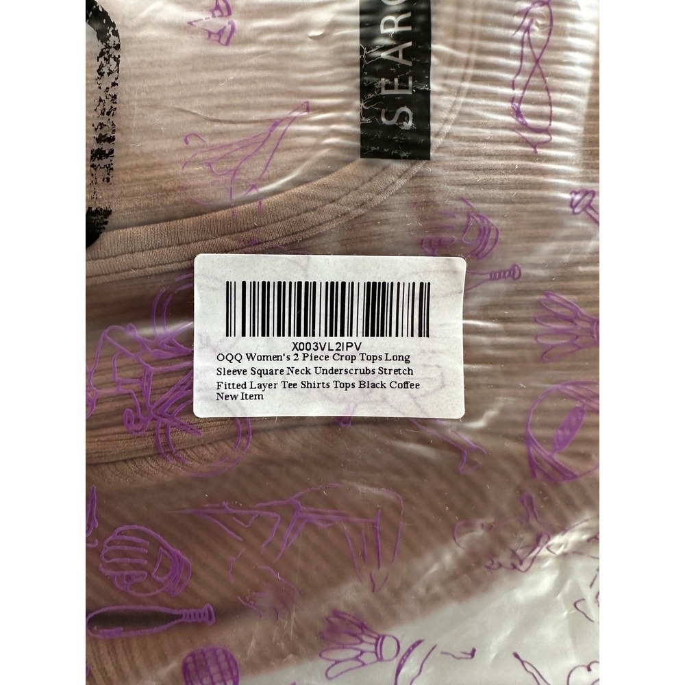 OQQ Crop Top Square Neck Long Sleeve Ribbed Stretch 2 Set - Picture 5 of 6